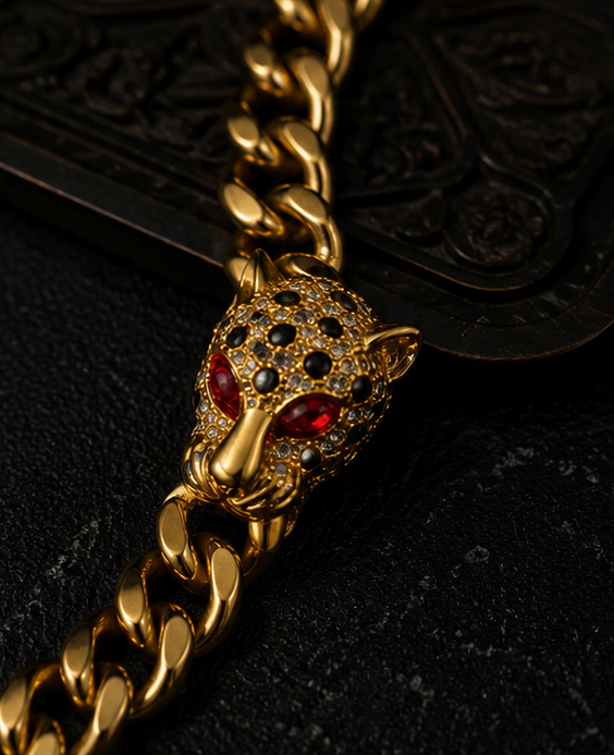 Bold panther chain bracelet in gold finish